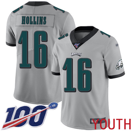 Youth Philadelphia Eagles #16 Mack Hollins Limited Silver Inverted Legend NFL Jersey 100th Season Football->youth nfl jersey->Youth Jersey